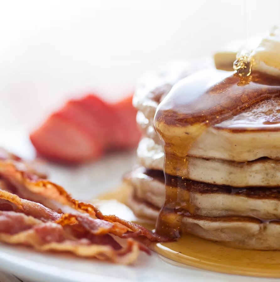 Heritage wheat pancakes with maple syrup
